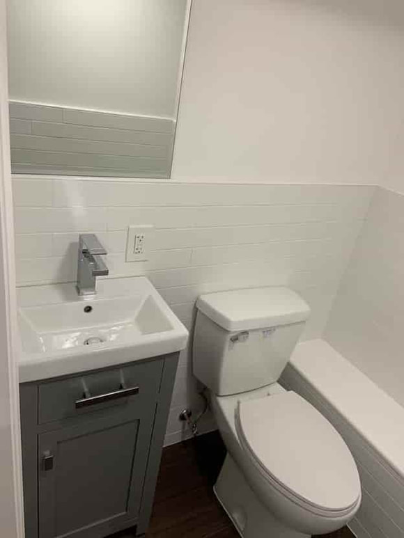 bathroom installed in newly finished basement