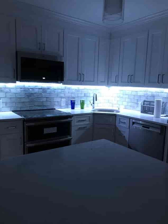 kitchen remodel job with night time lighting
